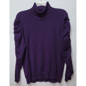 JOSEPH A XL Purple Turtleneck Sweater DolmanRuched Sleeve Y2K Preppy Office Work
